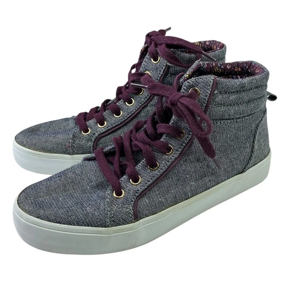 Old Navy‎ Girls Hightop Sneakers Chambray Blue Metallic Gold Sparkle and Purple